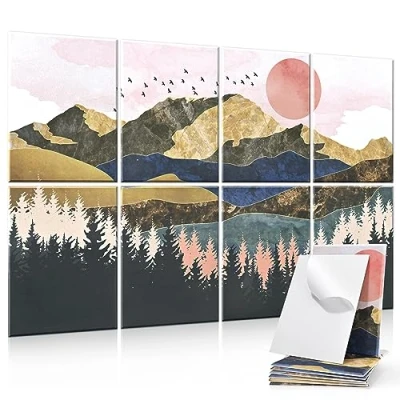 Abbildung von Yrendenge 8 Stück Akustikplatten, Selbstklebend Schalldichte Akustikpaneele, Hoher Dichte Akustik Panel Schalldämmung Wand Panel,30x40x0.9cm Schallabsorber Büro Wanddekoration(Berge Bäume)