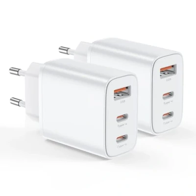 Abbildung von 2 Pack USB C Ladegerät Adapter Netzteil 3 Ports Mehrfach Stecker mit USBC und A, 30W Multiport Handy Schnellladegerät Ladestecker for iPhone 16 15 14 13 12 11 Plus Pro Max SE 2020 XS XR 8 7