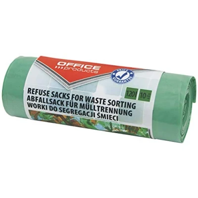 Abbildung von OFFICER PRODUCTS Müllbeutel 120 l Stark 10 Stück/1 Rollen Müllsack Mülltüte Abfallsäcke für Den Hausmüll Zur Glastrennung/Glas Reissfest (LDPE) Farbe: Grün