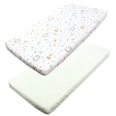 Abbildung von TupTam Baby Spannbettlaken Kinder Spannbetttuch für Babybett Kinderbett 2er Pack, Farbe: Lichtung/Tupfen Grün, Größe: 70 x 140 cm