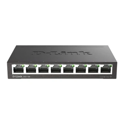 Abbildung von D Link DGS 108 8 Port Layer2 Gigabit Switch (bis zu 2000 Mbit/s Datenübertragung pro Port, Non Blocking Architektur, lüfterlos, Metallgehäuse) schwarz