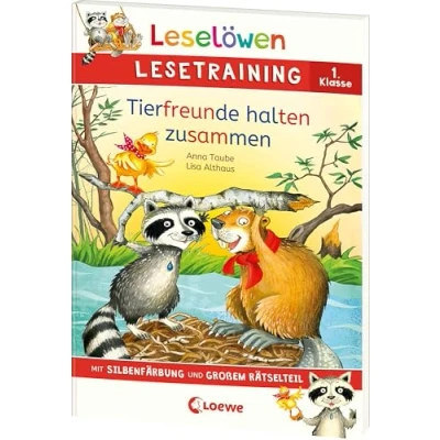 Abbildung von Leselöwen Lesetraining 1. Klasse Tierfreunde halten zusammen: mit Silbenfärbung und großem Rätselteil Erstlesebuch zum Lesenüben Rätseln für Kinder ab 6 Jahren