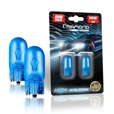 Abbildung von Diamond Vision 2x W5W T10 12V 5W Xenon Look Halogen KFZ Autolampen 8500K Super Ultra White extrem langlebig 2er SET E Prüfzeichen w09 44 89/XY