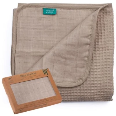 Abbildung von Urban Kanga Babydecke 2 Lagige Kuscheldecke Wickeltuch aus 100% Baumwolle 100 X 70 cm (Humus)