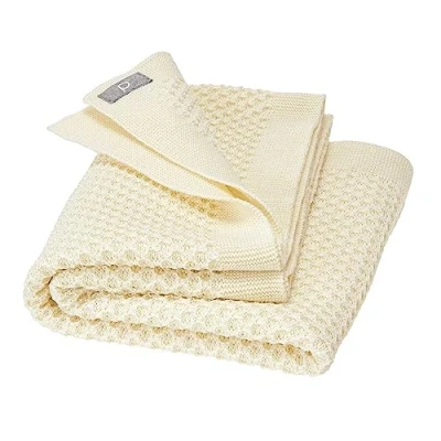 Abbildung von Disana WABEN STRICKDECKE, 100% Bio Merinowolle GOTS, IVN Best kuschelweiche Decke mit Wabenmuster Newborn Baby Kleinkind Kind Unisex Erstausstattung Made in Germany Natur