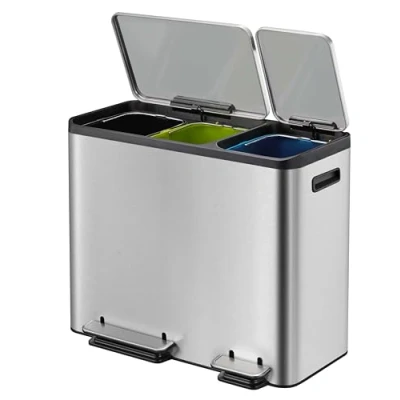 Abbildung von EKO Ecocasa Tretmülleimer Mülltrennsystem 3 x 15 Liter Edelstahl Matt