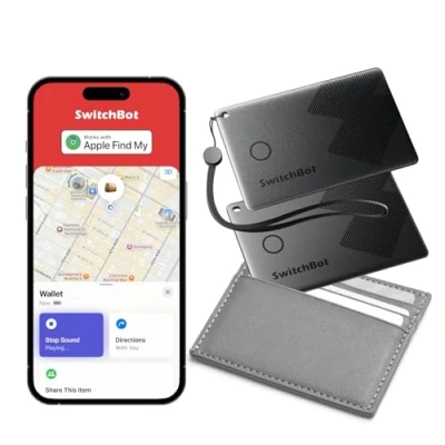 Abbildung von SwitchBot Geldbörsen Tracker Karte 2er Pack, Smart AirTag kompatibel mit Apple Find My(Funktioniert Nicht Android), bis zu 3 Jahre Batterielaufzeit, Wasserdicht IP67