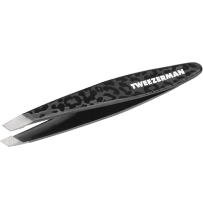 Abbildung von TWEEZERMAN Mini Pinzette (Handgeschliffene Schräge Spitzen, Augenbrauen zupfen, Profi Qualität, Rostfreier Edelstahl), Black Leopard