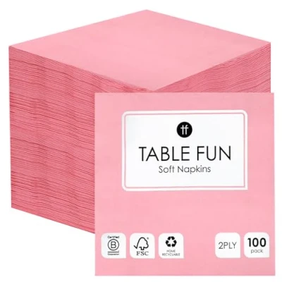Abbildung von Talking Tables 100 x Großpackung zartrosa Servietten aus Recyclingpapier, Einweg Partyservietten für Geburtstage, Hochzeiten, Babypartys, Catering, Weihnachten, Valentinstag, Made in EU, 2 lagig, 33cm