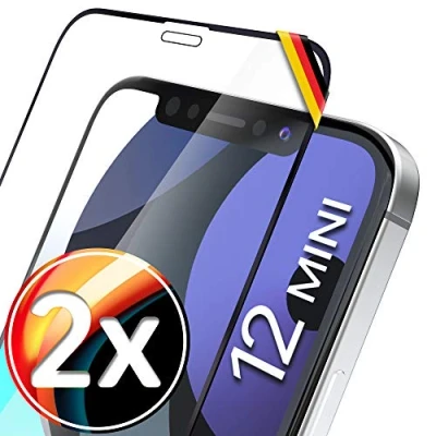 Abbildung von UTECTION 2X Full Screen Schutzglas für iPhone 12 Mini Perfekte Passform vom Deutschen Anbieter Kinderleichte Anbringung &gt; Keine Blasenbildung, ultimative Glashärte Langzeitschutz