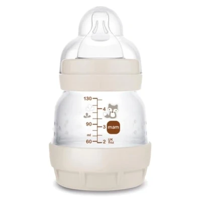 Abbildung von MAM Easy Start Anti Colic Flasche 0 Monate extra langsamer Durchfluss (130 ml) Sand zur Reduzierung von Koliken und Beschwerden des Babys Babyflasche zum Stillen geeignet