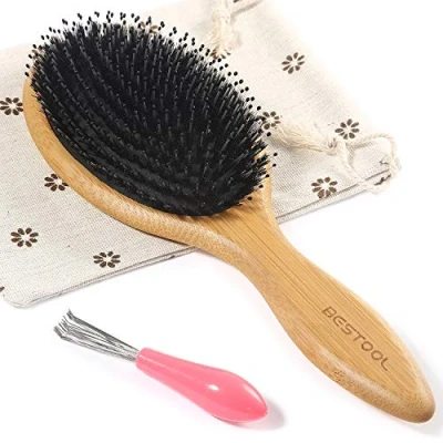 Abbildung von BESTOOL Haarbürste, Wildschweinborsten Haarbürste mit Nylonstiften, Professionelle Bambus Paddel Bürste zur Haarentwirrung und Detangling, Verbesserung der Haartextur (Runde)