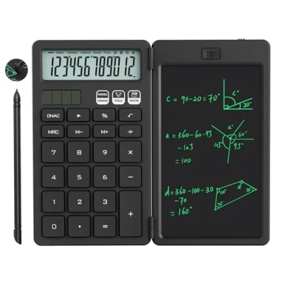Abbildung von NEWYES Taschenrechner, 2 in 1 Rechner mit großer Tasten und 6,5 Zoll Schreibtafel Nicht Programmierbarer Tischenrechner, Ideal für Reisen, Büro, Schule usw