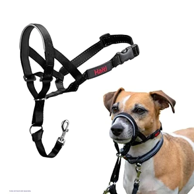 Abbildung von HALTI Kopfgeschirr Verhindert, dass Ihr Hund an der Leine zieht, Einfache Anpassung, Leicht, mit gepolstertem Nasenriemen, Anti Zug Halsband für kleine Hunde (Größe 0, Schwarz)
