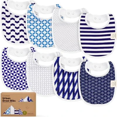 Abbildung von KeaBabies Baby Lätzchen für Jungen &amp; Mädchen 8er Pack Bio Baumwolle zum Zahnen Junge groß Säugling, Kleinkind (Azure)