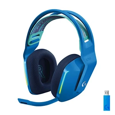 Abbildung von Logitech G733 LIGHTSPEED kabelloses Gaming Headset mit Kopfbügel, LIGHTSYNC RGB, Blue VO!CE Mikrofontechnologie, PRO G Lautsprechern, Ultraleicht, 29 Stunden Akkulaufzeit, 20m Reichweite Blau