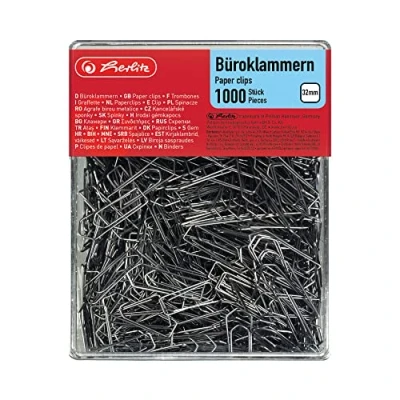 Abbildung von Herlitz 8859100 Büroklammer Brief , Aktenklammer 32mm verzinkt 1.000er Transparentbox