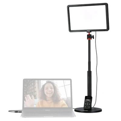 Abbildung von Rollei Lumis Key Light, LED Videolicht inkl. Tischstativ und Einer Fernbedienung am Kabel. Große Bi Color Desktop Leuchte mit 192 dimmbaren LED&#039;s (96 Warmweiss + 96 Kaltweiss)