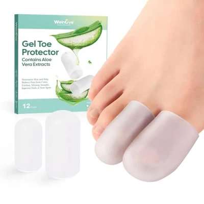 Abbildung von Welnove Gel Zehenkappe und Zehenschutz 12er Pack Aloe Vera Extrakt infundiert Silikon Zehenabdeckungen für Schmerzlinderung, fehlende oder eingewachsene Zehennägel, Hühneraugen, Schwielen, Blasen