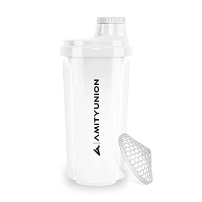 Abbildung von Eiweiß Shaker „Heaven“ 500 ml auslaufsicher, BPA frei, mit Sieb &amp; Skala ORIGINAL für cremige Whey Proteinpulver Shakes, Protein Isolate BCAA Konzentrate, Shaker, Fitness Mixer in Weiss