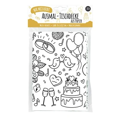 Abbildung von JEKA Tischdecke aus Papier zum Ausmalen, Motiv: Hochzeit, Ausmalbilder, Ausmalerei, Dekoration für Aktivitäten Kinder