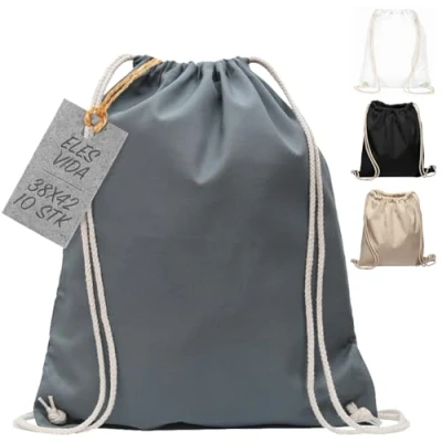 Abbildung von Baumwollbeutel 10 Stück 38x42cm Sportbeutel Rucksack Stofftasche Turnbeutel Bag, Beutel, Baumwollbeutel, Jutebeutel OEKO TEX® zertifiziert Stoffbeutel Einkaufsbeutel Gym zum bemalen (Stahlgrau)