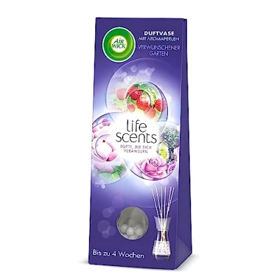 Abbildung von Air Wick Duftvase mit Aromaperlen Duft: Verwunschener Garten 1 x 30 ml Raumduft Stäbchen