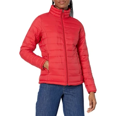 Abbildung von Amazon Essentials Damen Leichte, wasserabweisende, packbare Pufferjacke (in Übergröße erhältlich), Kräftiges Mohnrot, L