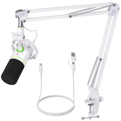 Abbildung von MAONO XLR/USB Dynamisches Mikrofon Kit, RGB Podcast Mic mit Software, Stummschaltung, Gain Regler, Lautstärkeregler, Galgenarm für Streaming, Gaming, Voice Over, Recording PD200XS Weiß