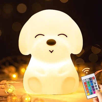 Abbildung von One Fire Nachtlicht Kinder, Kawaii 16 Farben Baby,LED Stilllicht Dimmbar,1200mAh Akku Lampe&amp;Timing Kinder Nachtlicht,Silikon Hund Nachttischlampe Kinder,Kawaii Nachtlampe Kinderzimmer Deko