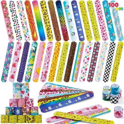 Abbildung von JOYIN 100 pcs Schnapparmbänder Kinder(30 Entwürfe), Slap Armbänder, Mitgebsel Kindergeburtstag 3 Jahre+, Kleine Geschenke für Kinder, Halloween Weihnachten Adventskalender Füllung Kinder
