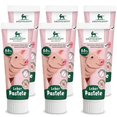 Abbildung von Knuffelwuff Tuben Snack Hunde Leckerlis Leberwurst 6er Pack mit extra viel frischem Fleisch ohne Konservierungsmittel, Zusatz von Zucker und Getreide Ideal auch für Welpen Made in Germany