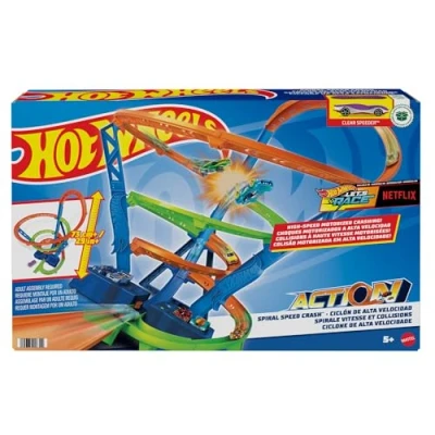 Abbildung von Hot Wheels Looping Twister Set Trackset mit dreifachem Korkenzieher und Aufbewahrungsbox, inklusive 1 Spielzeugauto, für Kinder ab 6 Jahren, HMX41