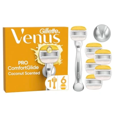 Abbildung von Gillette Venus Pro ComfortGlide Kokosduft Damenrasierer Klingen mit Olay Feuchtigkeitscreme, 1 Ersatzklingen, langlebiges Metallhandstück und Duschhalterung