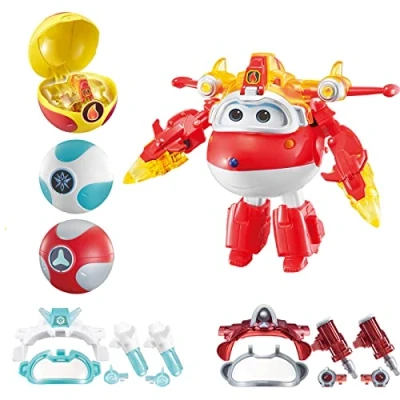 Abbildung von Super Wings S6 5 Zoll Transforming Jett &amp; Ball Iron Power Robots Verformung zu Flugzeug Action Figuren Anime Kid Toys