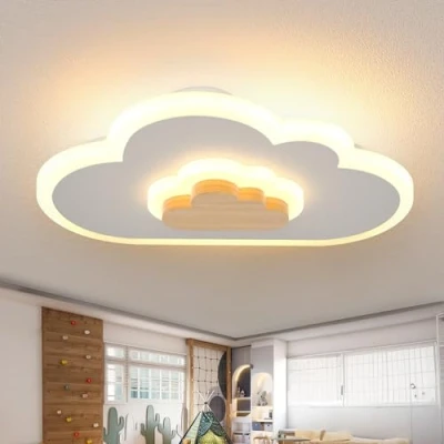 Abbildung von AOEH LED deckenleuchte Schlafzimmer Kinderzimmerlampe Deckenlampe für Kinder Wolken Holz 50W Stufenloses Dimmen Mit Fernbedienung Nachtlichtfunktion,80cm