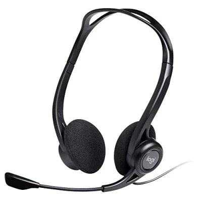 Abbildung von Logitech 960 Kopfhörer, Stereo Headset, Verstellbares Mikrofon mit Rauschunterdrückung, Integrierter Lautstärkeregler, Stummschaltung, USB Anschluss, 2.4m Kabel, PC/Mac/Laptop Schwarz