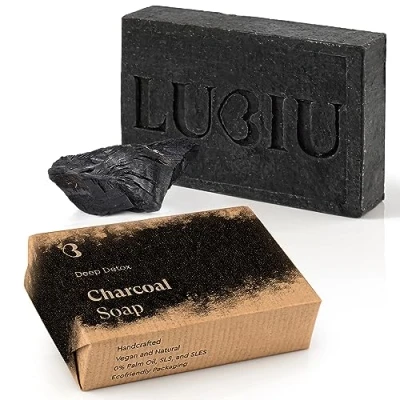 Abbildung von lubiu Schwarze Seife Stück 100g Aktivkohle Gegen Pickel Naturseife ohne Palmöl als Gesichtsseife, Akne Black Soap Bar
