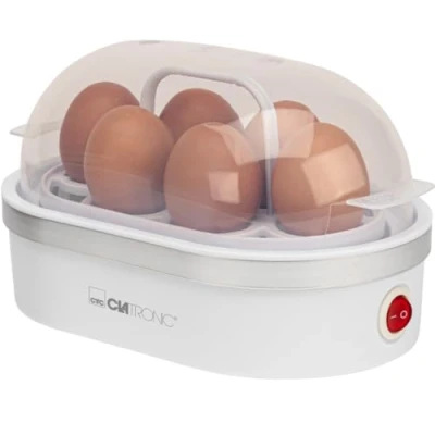 Abbildung von Clatronic® Eierkocher für bis zu 6 Eier Egg Cooker mit antihaftbeschichteter Heizschale Boiler Summer elektrischer inkl. Eihalter &amp; Messerbecher Eipicker EK 3497