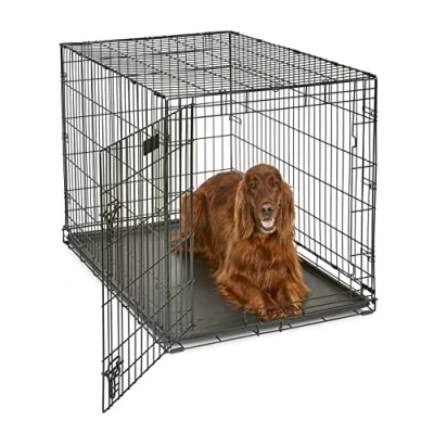 Abbildung von MidWest Homes for Pets iCrate Modell 1542DDU Hundebox, ca. 107 cm lang, mit Einzeltür, auslaufsicherer Bodenwanne, Bodenschutzfüßen, Trenneinsatz und patentierten Funktionen, schwarz