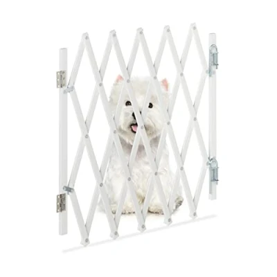 Abbildung von Relaxdays Hundeabsperrgitter, ausziehbar bis 96 cm, 48,5 60 cm hoch, Bambus, Hunde Schutzgitter für Treppe &amp; Tür, weiß