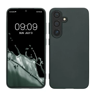 Abbildung von kwmobile Case kompatibel mit Samsung Galaxy S25 Hülle Schutzhülle aus Silikon metallisch schimmernd Handyhülle Metallic Petrol