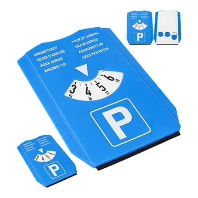 Abbildung von Parkscheibe mit Eiskratzer, 2 Stück, in Blau, acht Sprachen, Parkuhr inkl. 3 x Einkaufswagenchip, für Auto, LKW, Wohnmobil, Parking Disc Blue, Parkscheiben, Parkkarte, Park Scheibe Ankunftszeit