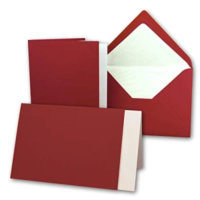 Abbildung von 10 x Kartenpaket mit gefütterten Brief Umschlägen und Einleger gerippt DIN A6/C6 Dunkelrot 10,5 14,8 cm Nassklebung NEUSER PAPIER