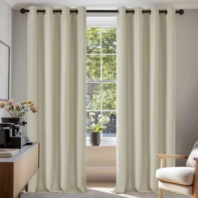 Abbildung von Deconovo Verdunkelungsvorhang mit Ösen für Schlafzimmer Thermogardinen, 210x140 cm(HöhexBreite) cm, Creme, 2er Set