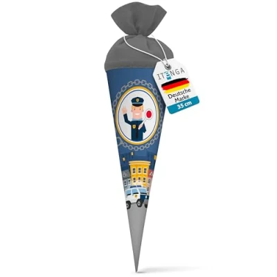 Abbildung von itenga Geschwisterschultüte 35cm für Kinder Geschenkverpackung Schultüte klein Kindergarten Zuckertüte (Polizei)