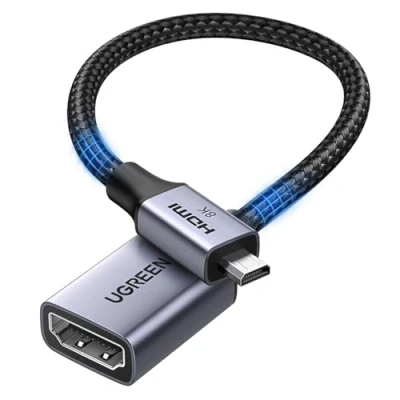 Abbildung von UGREEN Micro HDMI auf 2.1 Adapter 8K@60Hz 4K/2K/1080P@240Hz Bidirektionale Kabel eARC/ARC HDR VRR ALLM Atmos HDCP 48Gbps Kompatibel mit Raspberry Pi 5 Kamera Laptop Xbox Series X PS5 (25cm)