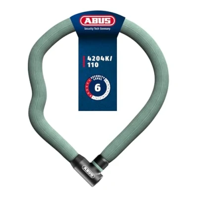 Abbildung von ABUS Kettenschloss Goose Lock 4204K biegsames, klapperfreies Fahrradschloss aus gehärtetem Stahl 4 mm starke Stahlkette, 28 Gesamtdurchmesser 110 cm lang mit Schlüssel Hellgrün