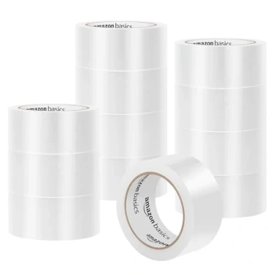 Abbildung von Amazon Basics Paketband, für Versand, Umzug und Lagerung, 12Stück, Transparent, 10,4 cm x 4,8