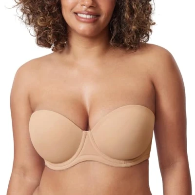 Abbildung von DELIMIRA Damen Trägerloser BH mit bügel Große Größen Seamless Dirndl Geformte Cups Warmes Beige 85D